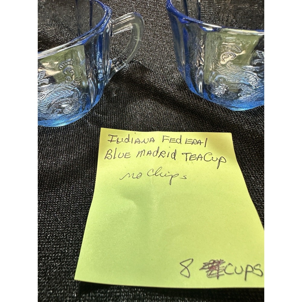 Indiana Glass Federal Madrid Blue Recollection 4 Tea Cups Depression, Glass - Picture 9 of 10